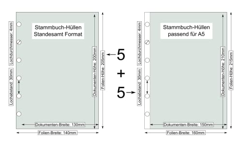 Katex Stammbuchhüllen 10er-Pack | 5x Hüllen Standesamtformat (130mm x 200mm) & 5x Hüllen A5 Dokumente und Urkunden (150mm x 210mm) aus Polypropylen (PP)