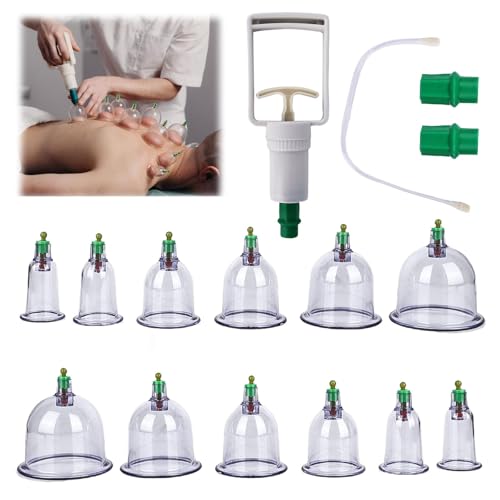 Schröpfgläser mit Vakuumpumpe, 12 PCS Traditionelle Chinesische Therapie Schröpfen Schröpfgläser Silikon Schröpfset Schröpfgläser für Gesicht und den ganzen Körper Selbstbehandlung Massage