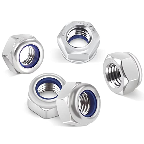 DIN985 50 Stück Sechskantmuttern M5, Leryati Sicherungsmuttern Edelstahl Standard A2 V2A M5 Mutter, Selbstsichernde Muttern Stoppmutter, Sechskant Edelstahlmutter Stoppmuttern Kontermuttern Set