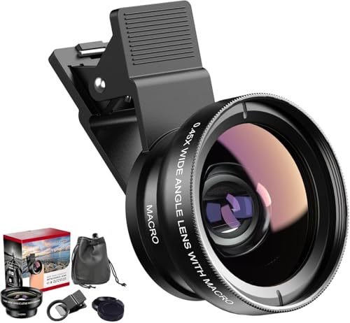 Auricase 2-in-1 Universal Handy Kamera objektiv, Handy objektiv Set, 12,5X Macro Lens, 0,45X Weitwinkel, Makroobjektiv für die meisten Smartphones