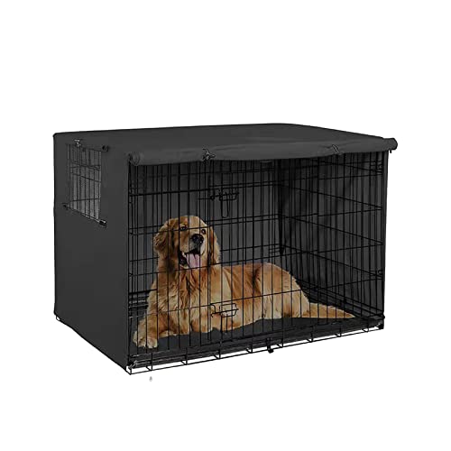 Hundekäfig Abdeckung, Abdeckung für Hundekäfige, Langlebiger Wasserdichter Winddicht Hundebox Abdeckung mit Doppeltür, für den innen und außenbereich (Schwarz M)