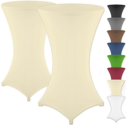 Gräfenstayn 2er-Set Stretch Stehtischhusse Diana mit Öko-Tex Siegel, Verstärkung im Fußbereich, in vielen Farben und Größen Ø60-65cm / Ø70-75cm / Ø80-85cm (Creme, Ø70-75cm)