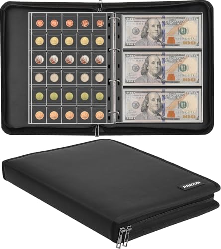 Münzsammelbuchhalter für Sammler, 300 Taschen feuerfestes Münzsammelalbum & 36 Hülsen Geldaufbewahrungsbehälter für Münz-Währungssammelzubehör, Geldscheine, Pennies, Quarters, Briefmarken