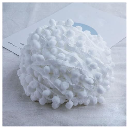 GreatRise Pompon-Borte Bunt Pom Poms Quaste Borte Spitzenband mit 1.2 cm Pompons Bommelborte Pomponband Quaste Trim Band für Basteln Nähen Kleidung Zuhause Dekorieren Weiß 3 Yard