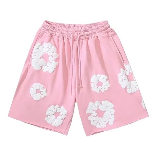 Herren Damen Jogginganzug T-Shirt und Shorts Set 2 Teiliges Sommer Outfit Trainingsanzug Y2K Hip Hop Kurzarm T-Shirts und Hose Unisex 2-Teilig Tracksuit Sportanzug Jogginganzug Männer mit Blumen