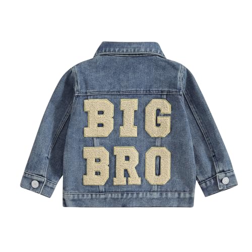 YILEEGOO Jeansjacke für Kleinkinder, Mädchen, Buchstabenstickerei, langärmelig, Knopf, Jeans, Cardigan, Mantel für Säugling, Baby, Frühling, Herbst, Outwear, Big Brother, Blau, 12-18 Months