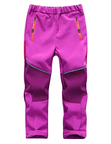 Echinodon Kinder Softshellhose Gefüttert Hose Wasserabweisend Winddicht Atmungsaktiv Jungen Mädchen Outdoor Wandern Freizeit Hose Herbst Winter Violett L