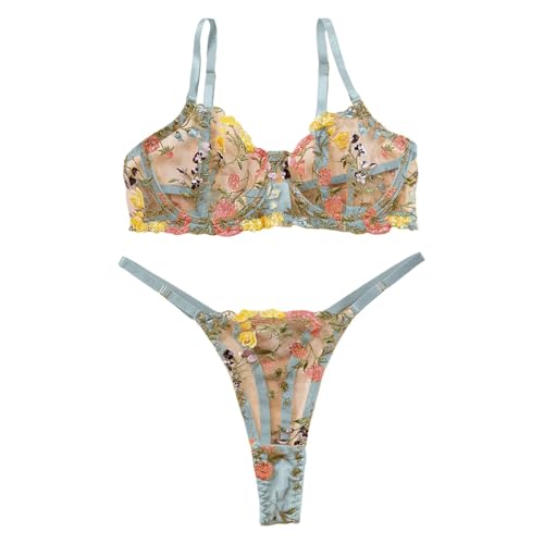Spitzen Dessous mit Blumenmuster verführerische Damenunterwäsche stilvolle Nachtwäsche für Damen perfekt zu Strümpfen für alle Jahreszeiten (Green, S)