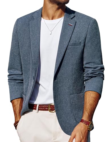PJ PAUL JONES Sakkos für Herren mit Gekerbtem Revers Sportlich Blazer Hochzeit Jeansblau L
