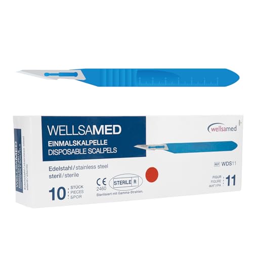 Wellsamed Einmalskalpelle Edelstahl mit Halter, Figur 11, 10 Stück, steril verpackt