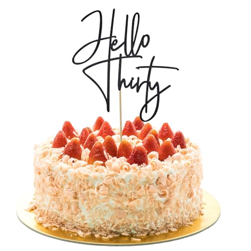 30 Geburtstag Cake Topper,Cake Topper 30 Geburtstag Schwarzer Glitzer Hello Thirty Party-Dekoration Zum Geburtstags JubiläUm für Frau Mann