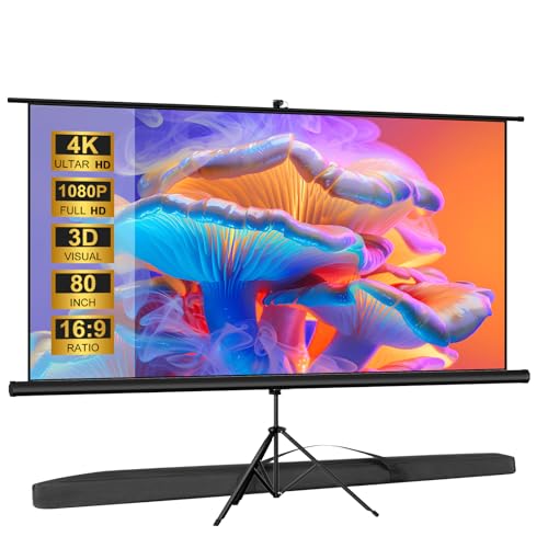 VISULAPEX 80" Leinwand Beamer mit Stativ 16:9 4K HD Projektor Leinwand 160°Betrachtungswinkel Einstellbar für Heimkino, Tagungsraum, Hochzeiten