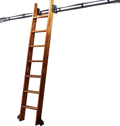 XWJOYW Rollbare Bibliotheksleiter, Hochleistungs-Gleitschienen-Hardware-Kit | Gleitleiter-Schienen-Kit | Rollleitern für Bücherregallager, mit Bodenrollenrädern (ohne Leiter)