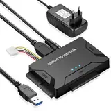 Amtake USB 3.0 zu IDE/SATA Festplatte Adapter Für 2,5 und 3,5-Zoll SATA/SSD, USB SATA Adapter Konverter，Unterstützt Mehrere Systeme Wie Windows 10/8/7/XP/Vista, Mac OS, Linux Usw(Mit 12V 2A Netzteil)