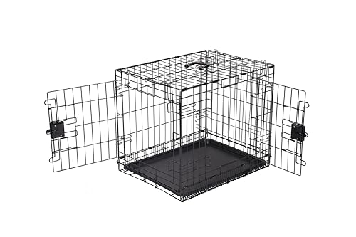 Amazon Basics Zusammenklappbar Hund käfig aus Metalldraht mit Bodenschale, Doppeltür, Schwarz, L 61 x B 46 x H 49 cm