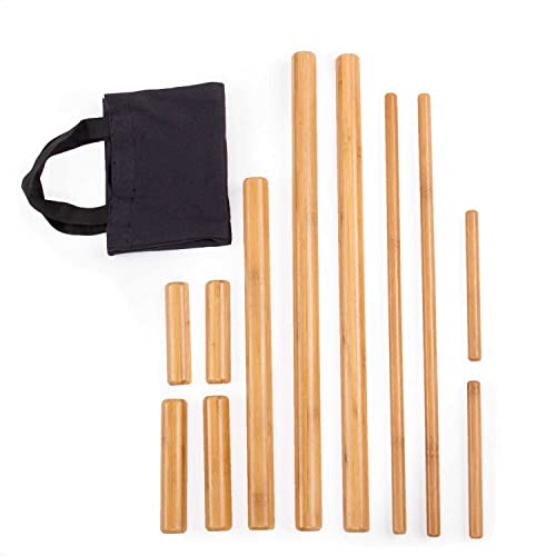 WellTouch Bambus Massage Set | 11-teiliges Set inkl. Tasche | Hilfsmittel zur Selbstmassage & Ganzkörpermassage | Runde & Halbrunde Stäbe | Bambusholz Massiv & Lackiert