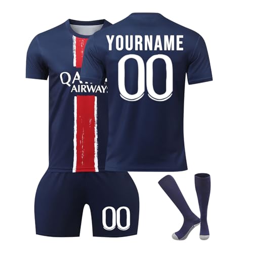 Trikot Kinder Personalisiert mit Namen FußBall Trikot 24/25 Fussball Trikot Kinder Set Herren, Fussballtrikot Kinder Jungen, Football T-Shirt, Shorts und Socken für Jungen Anzug