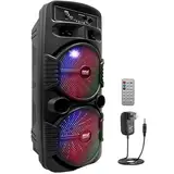 Pyle Bluetooth Lautsprecher - PA Anlage, Karaoke Maschine, Musikbox Groß, Partybox, Dual 8” Subwoofer, Tragbare Musikboxen 600W mit wiederaufladbaren Akku & Party Lichtern, USB/3.5mm AUX/Mic, FM Radio