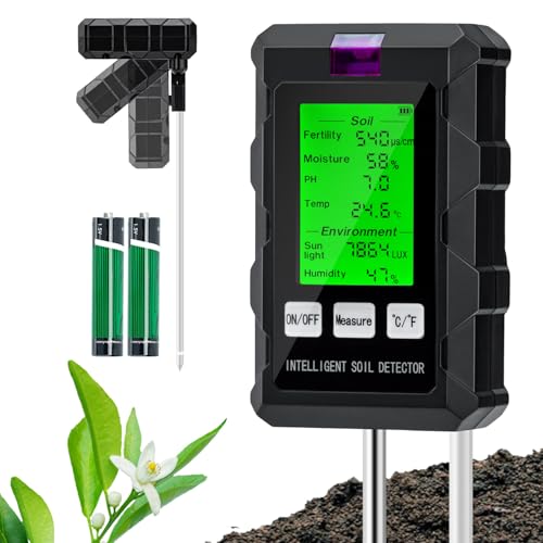 Wigearss 6 in 1 Bodenmessgerät, Digitales PH Bodentester, Feuchtigkeit, Bodenfruchtbarkeit, Temperatur, Sonnenlicht und Umgebungsfeuchtigkeit