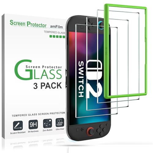 amFilm Displayschutzfolie Glas (3 Stück) für Nintendo Switch 2 Model 2025, Schutzfolie für Nintendo Switch 2