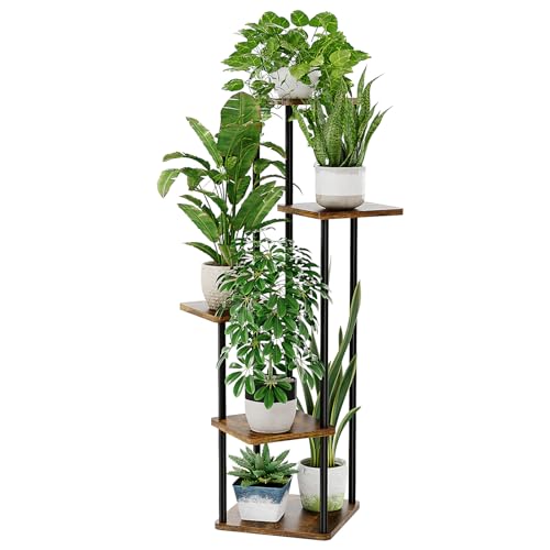 Bamworld Blumenständer Pflanzenständer Pflanzenregal aus Holz und Metall – Modernes Regal für Zimmerpflanzen, 5 Etagen, Stabil und platzsparend, Ideal für Wohnzimmer, Balkon und Büro