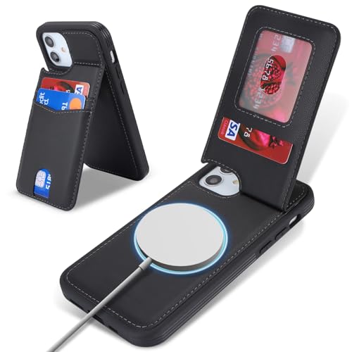 Ｈａｖａｙａ for iPhone 12 Hülle Kompatibel mit Magsafe Hülle für iPhone 12 Pro mit Kartenfach Hülle geldbörse Leder für Herren und Damen - Schwarz