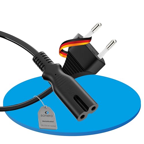 sonero Stromkabel Netzkabel 2 Polig, 1,50m, Eurostecker Typ C Netzstecker auf IEC Buchse C7 Euro 8 Stecker, Netzteil Strom Kabel für TV, PS5, PS4, PS3, Haushaltsgeräte, Schwarz