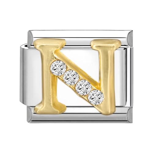 Hoomall Italian Charms Module Gold Buchstaben A-Z 9mm Silber Edelstahl Italian Bracelet Charm Damen Italian Style Charms Abnehmbar Italienisches Charm Armband Zubehör Mädchen Jugendlich Geschenk (N)