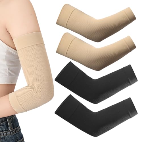 UEIOAVL Kompressionsärmel, 2 Paar Kompressions-Armstulpen Lymphödem-Armwärmer formende Armstulpen Kompressionsstulpen (Schwarz, Hautton)
