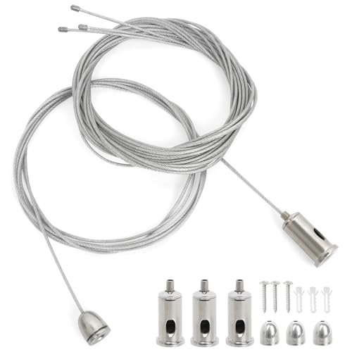 CTYUEYUN 4 Stück Seilaufhängung Einbauset 1.5mm × 2m,Seilaufhängung Verstellbar,Drahtseilhalter Metall, Deckenbefestiger Befestigungs, Fotos Befestigungs
