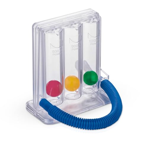 Hygiene100 Atemübungsgerät für Lungenfunktion und Sprachtherapie Tiefatemtrainer mit 3 bunten Bällen und Mundstück | 3-Kammer-Atemtrainer System