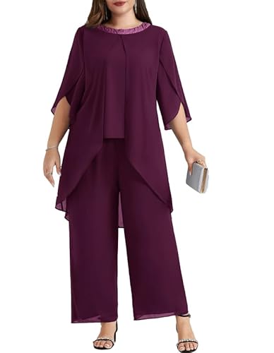 Hanna Nikole Business Outfit Damen GroßE GrößEn Abendanzug Chiffon Hosenanzug Eleganter Zweiteiler Festliches Outfit Hochzeitsgast Festmode Cocktail Pailletten Tops Und Hoch Taillierter Party Outfit