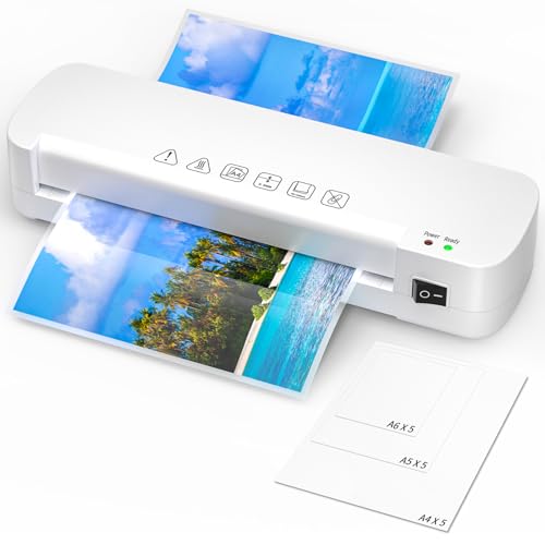 NAHKZNY Laminiergerät A4 A5 A6 Laminierset inkl 15 Hüllen mit Anti Stau Technologie 2 Walzen System Laminiermaschine für Fotos Dokumente Schule Büro Zuhause Schnelles Reibungsloses Laminieren