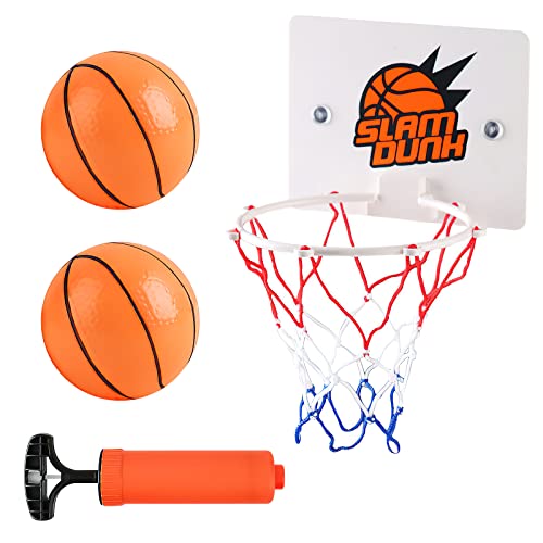 Mini Basketball Korb Set, Indoor Mini Basketballkorb Basketball Hoop 16.2X12cm Kinder Mini Basketballkorb Zimmer mit 2 Stück Bälle und Pumpe Büro Basketballkorb Saugnapf für Outdoor Office Home Weiß