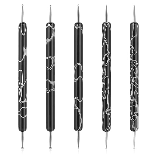 5 Stück Nail Design Dotting Tools Nagelkunst Werkzeug Nagelpunkt Pinsel Punktierung Stift Marbleizing Werkzeug für Nagellack Maniküre, Schwarz
