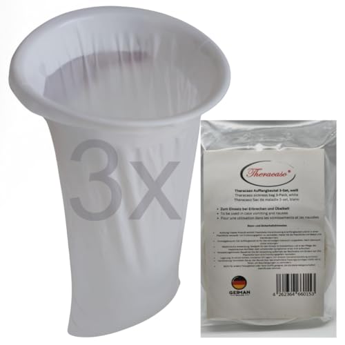 Theracaso Spuckbeutel 3er Set – Auslaufsicherer Brechbeutel 1500 ml mit Ring – für Reiseübelkeit, Auto, Schwangerschaft, Pflege – Kotztüte, Spucktüte, Einweg, wasserdicht & geruchsdicht