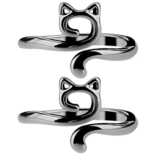 YUXIANLB 2 St Häkelring Für Finger, Metall Häkelring Katze, Verstellbare Strickring, Offene Garnführung Häkelringe, Geflochten Schnelleres Stricken Fingerhut Zubehör, für Häkeln Mutter Oma Geschenke