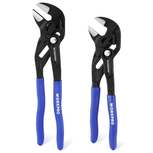 WORKPRO Zangenschlüssel-Set 2-teilig, 180mm & 255mm, Rillengelenkzange ohne Zähne, Hochwertiger Cr-V-Stahl, Paralleles Backendesign mit Doppelten Arbeitssparenden Griffen