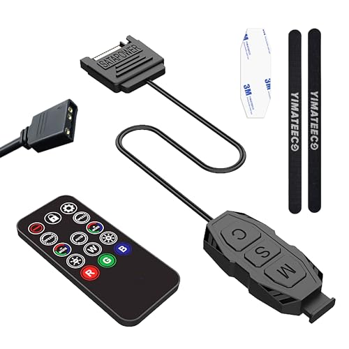 YIMATEECO ARGB Controller, 5V 3-polige ARGB Kontrolleur Eingebauter Lichtmodus SATA-Netzteil mit 14 Key RGB Wireless Fernbedienung für Mainboards ohne 5V, DIY Lüfter, Lichtstreifen