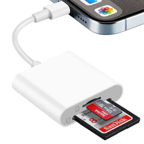 SD Kartenleser für iPhone, 2-In-1 Dual Slot SD/Micro SD Card Reader for iPhone iPad Kamera Kartenlesegerät Adapter, Kartenleser Converter für iPhone 14/13/12/11/8/7/6/Plus/Pro/Max, Plug and Play