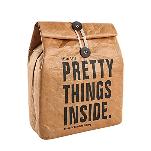 Fulenyi Waschbares Kraftpapier Lunchtasche, wasserdichte Isolierte Lunchbag mit 2 Schnallen, Wiederverwendbar langlebige Snack-Taschen für Arbeit, Picknick, Schule, 11,8 x 4 x 15,7 Zoll