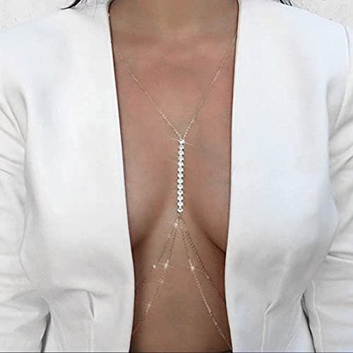 Bramian Kristall Körperkette Silber BH Sexy Strass Bikini Körperschmuck Ketten für Frauen und Mädchen