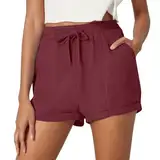 Shorts für Damen, trendig, bequem, mit Taschen, für aktive Anlässe, Katze, kurz, modisch, dunkler Schnitt, tiefer Schritt, ziegelrot, XXL