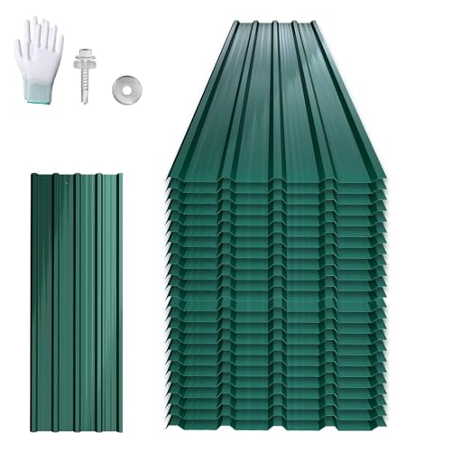 UISEBRT 12 Stück Wellplatten Dachplatten Verzinkter Stahl 129,5x45 cm, Trapezblech Profilblech 7 m² Verzinkt, Wetterfeste Dachbleche für Garage Gartenhaus, Grün