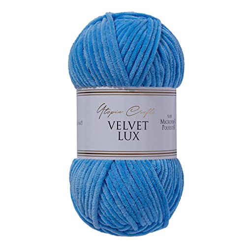 Utopia Crafts Velvet Lux Chenille Super Soft Chunky Yarn for Knitting and Crochet, 100g - 110m (Sky Blue)