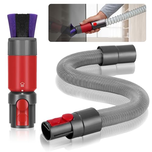 2 Stück Rückstandsloser Staubpinsel Staubsauger Zubehör Set, für Dyson Schlauch Adapter, für Dyson V7 V8 V10 V11 V15 Hundebürsten Aufsatz, Verlängerung Flexibler Schlauch für Dyson, Zum Abstauben