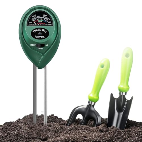 Bodentester, Boden-pH-Messer 3-in-1 Bodentester-Set für Feuchtigkeit, Licht und pH, Boden Feuchtigkeit Meter für Pflanzenerde, Garten, Bauernhof, Rasen, kein Batterien erforderlich