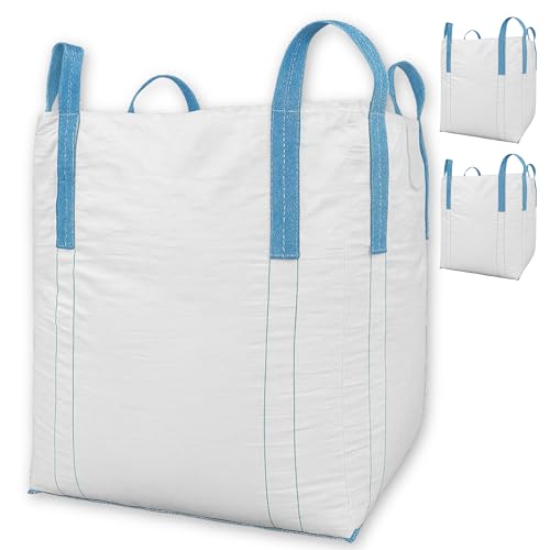 BIG BAG 90x90x110 cm Groß - Hohe Stabilität bis 1500kg, Entsorgung BigBags mit 4 Schlaufen (BigBag, 3 Stück)