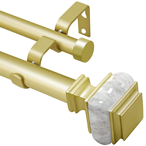 Ycolnaefllr 2.5cm Durchmesser doppel gardinenstange für Fenster 121 bis 213Cm Gold, Doppelvorhangstange mit quadratischen Marmorendstücken, Halterungen