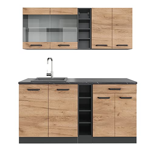 Vicco Singleküche R-Line, Goldkraft Eiche/Anthrazit, 160 cm, AP Anthrazit